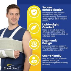 Brace Direct Adjustable Foam Arm Sling Shoulder Immobilizer for Rotator Cuff Rep