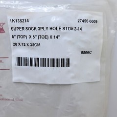 New Sealed Super Sock Prosthetic 100% Wool 3 Ply W/Hole 1K13S214 8 x 5 x 14