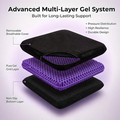Extra Thick Large Pure Gel Seat Cushion for Long Sitting, Breathable Comfort Cus