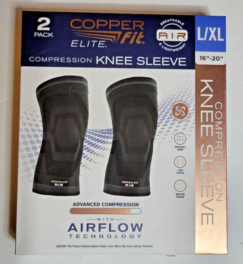 Elite Copper Fit Knee Compression Sleeve Flexible L/XL 16″-20″ 2 Pack