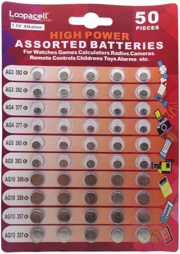 Loopacell High Power Super Alkaline Button Cell Assorted 1.5V Battery…