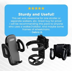 Mobility Combo Pack, Hook, Phone and Cup Holder for Walker, Portable Beverage…