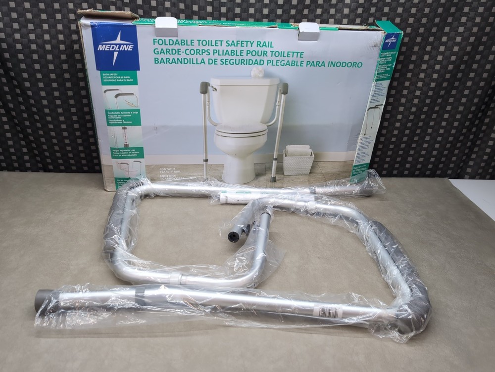 Medline Foldable Toilet Safety Rail Adjustable Height Robust & Reliable 300lb