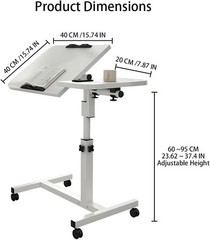 Adjustable Overbed Bedside Table with Wheels, Bed Desk, Over The Bed Table