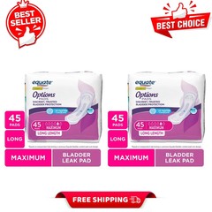 Equate Options Bladder Control Pads for Women, Long, Maximum, Unscented, 90Count