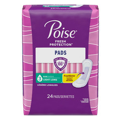 Poise Incontinence Pads for Women, 3 Drop Light Absorbency, Long Length, 24 Ct