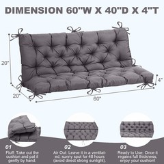 EverPine Porch Swing Cushions, 60 inches x 40 x 4 inches, Dark Gray