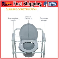 Drive Medical Steel Folding Bedside Commode Deep Seat Gray