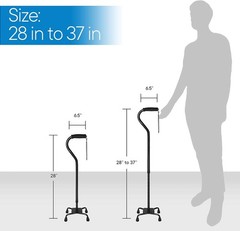 RMS Quad Cane – Adjustable Walking with 4-Pronged Base for Extra Black