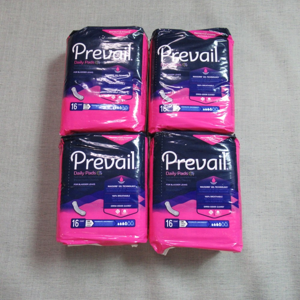 Prevail Daily Pads Long Incontinence Moderate Absorbency Bladder Leaks 64 Count