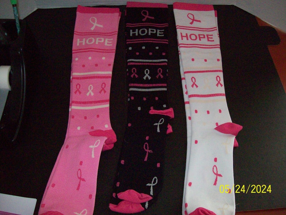 Compression Socks, Women’s, BC., Lg., Pink/Black/White, Set/3, New