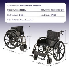 Folding Manual Transport Wheelchair 18″ Seat w/Front & Rear Locking Hand Brakes