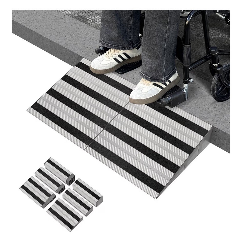 Wheelchair Threshold Ramp 4” Rise Aluminum Doorway Curb Ramp