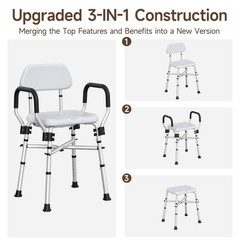 Bariatric Padded Shower Chair with Arms Back 500 Lbs Heavy Duty Adjustable