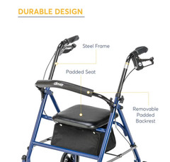 Drive Medical Four Wheel Rollator Rolling Walker with Fold Up Removable Back Sup