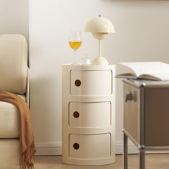 Supsoftlife Round Nightstand 3 Drawers Modern Style Side Table Multifunctional
