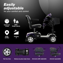300W 300LBS 4-Wheel Foldable Mobility Scooter Purple