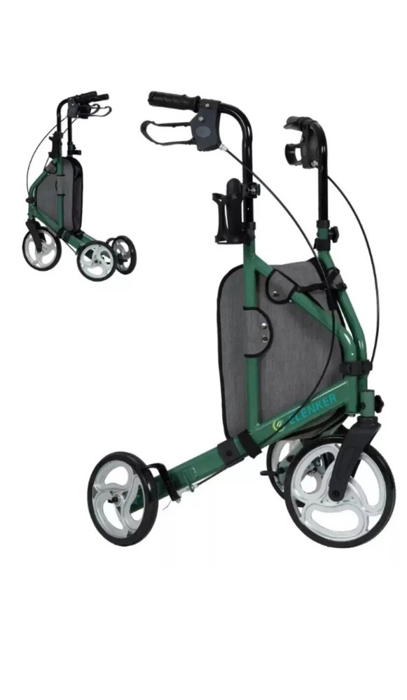 ELENKER 3 WHEEL ROLLATOR WALKER FOR SENIORS, WITH 10″ FRONT WHEEL – GREEN