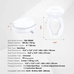 KFFKFF Elevated Toilet Seat, 4″ Increase in Height, Supports up to 300 lbs