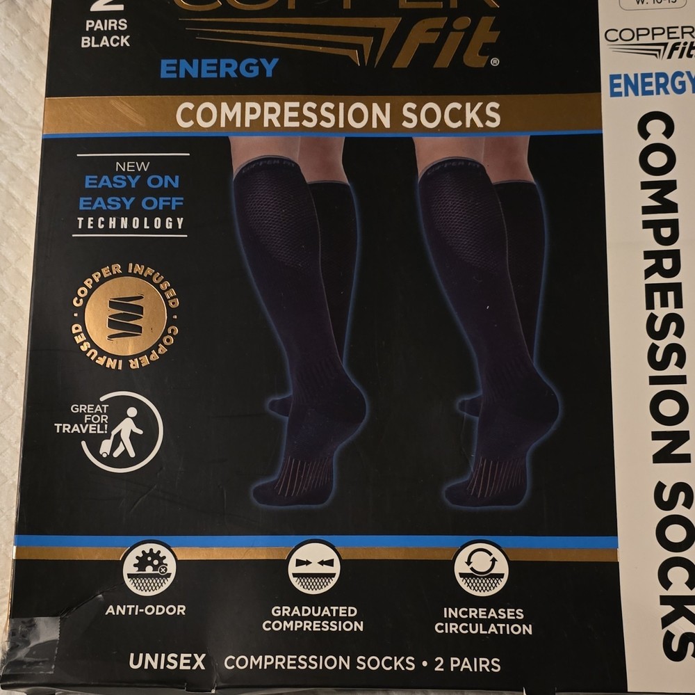 Copper Fit Energy Graduated Compression Socks Anti-Odor Black 2 Pairs L/XL
