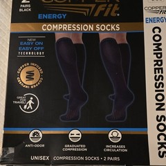 Copper Fit Energy Graduated Compression Socks Anti-Odor Black 2 Pairs L/XL