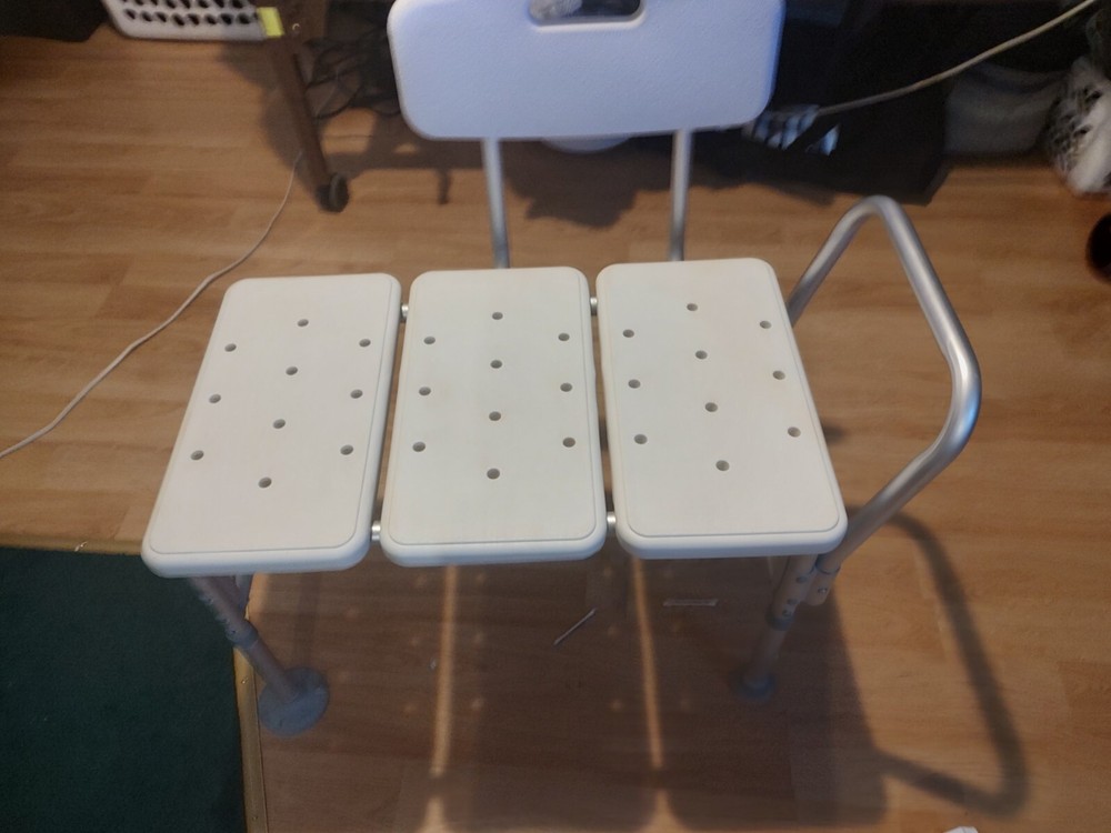 shower bench aluminum with plastic seat and adjustable legs for height