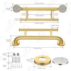 Brushed Gold Grab bar 17 inch – 1.25” Diameter, 2-in-1 Bath Towel Bars for Ba…
