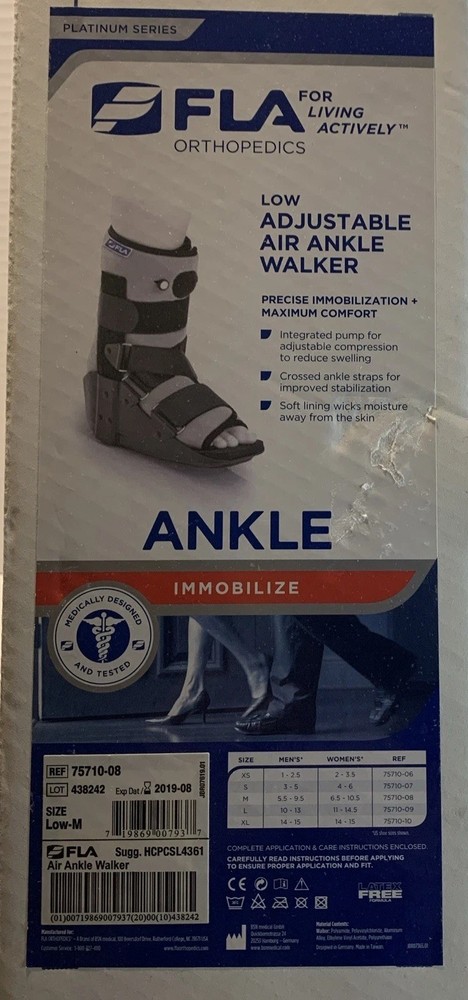 Fla Orthopedics Ankle Walker Low Height Size M Medium MD Right Or Left Therapy