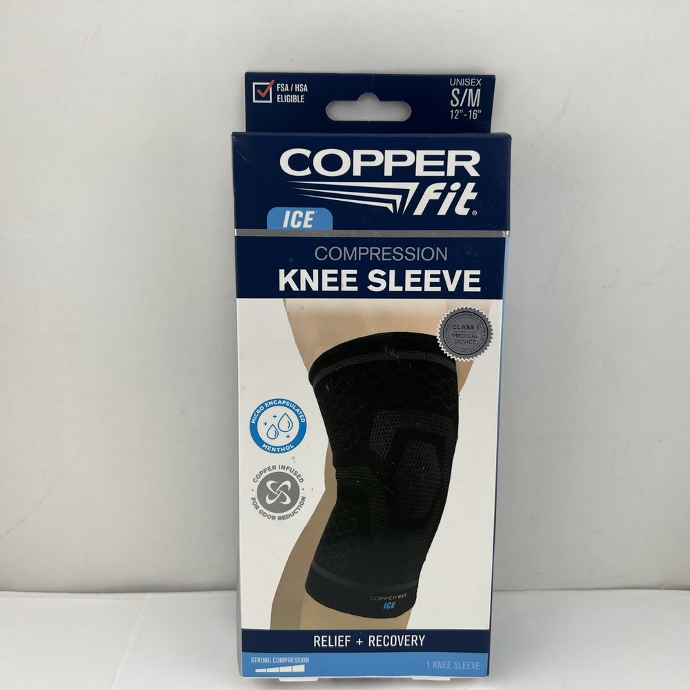 Copper Fit Ice Knee Compression Sleeve Infused Menthol S/M 12”-16” Black – 1 ct