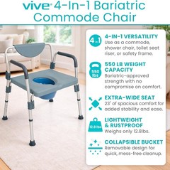 Bariatric Bedside 4-in-1 Commode 550 lb Capacity Bariatric Shower Chair &