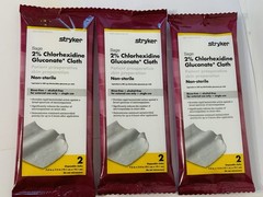 Stryker Sage 3 Packs X 2 Cloths 2% Chlorhexidine Gluconate Pre-op Prep Wipes NEW