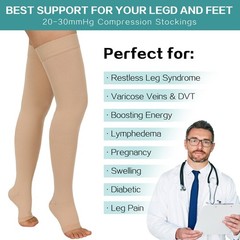 Totexil 2 Pairs Compression Stockings for Women & XX-Large, Open Toe–beige