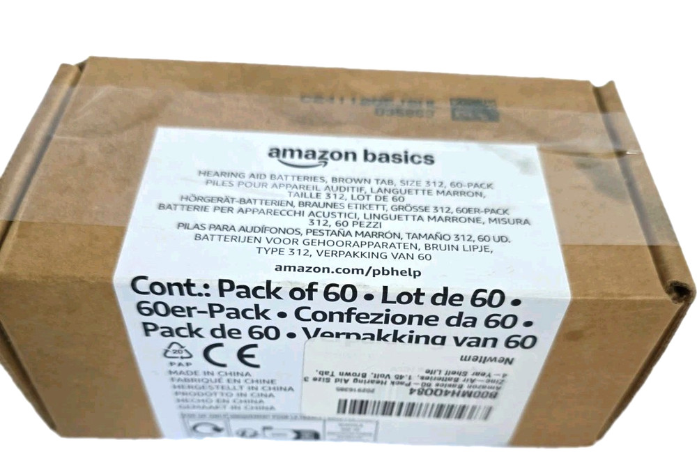 54-COUNT Amazon Basics Size 312 Zinc-Air Hearing Aid Batteries (Brown Tab)