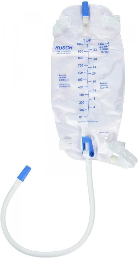 Teleflex Easy Tap Urinary Leg Bag 950mL Anti-Reflux Valve 18″ Extend Tube, 24 Ct