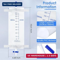 3 Pack 33.8oz/1000ml Leg Bag Urinary Drainage Bag with Cloth Straps, Leg Cathete