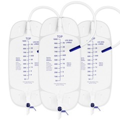 1000ml Leg Urinary Drainage Bags with 2 Adjustable Elastic Straps, 3 Pack