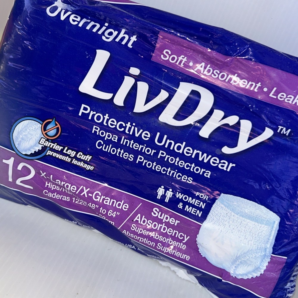 LivDry Adult 12 Pcs Pack Size XL Underwear Super Absorbency Women & Men /240h
