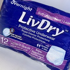 LivDry Adult 12 Pcs Pack Size XL Underwear Super Absorbency Women & Men /240h