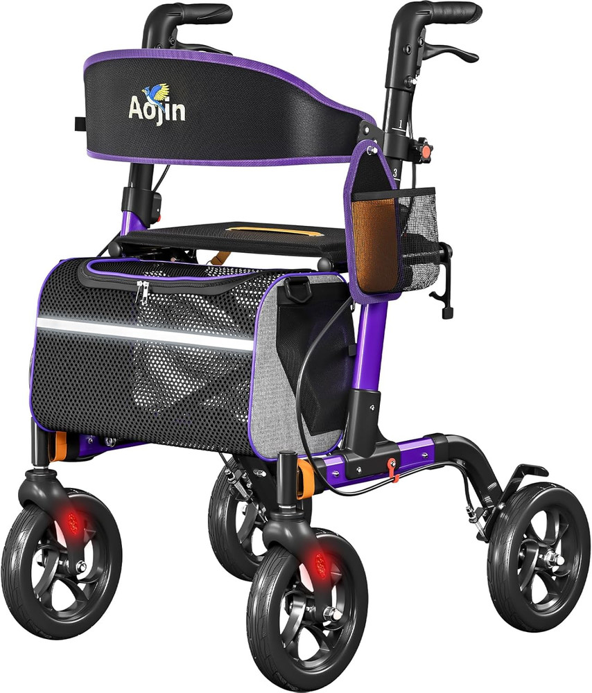 Walkers for Seniors, Rollator Walker with Seat, 350 Lb Weight Capacity, 18″ Big