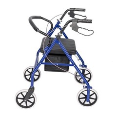 Folding Chair Seat Heavy Duty Rollator Iron Walker Handicap w/Wheels Black Blue