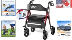 Z21 Ruby Red Rollator Walker: Foldable, Safe & Stylish Mobility Aid for Seniors
