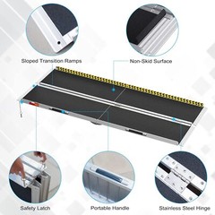 7FT Portable Home Wheelchair Ramp Anti-Slip Aluminum Steps Folding 600 LBS