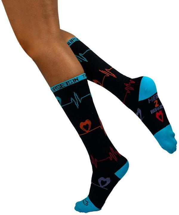 Heartbeat Compression Socks (12-15 mm/Hg) Black, Blue, Pink and white