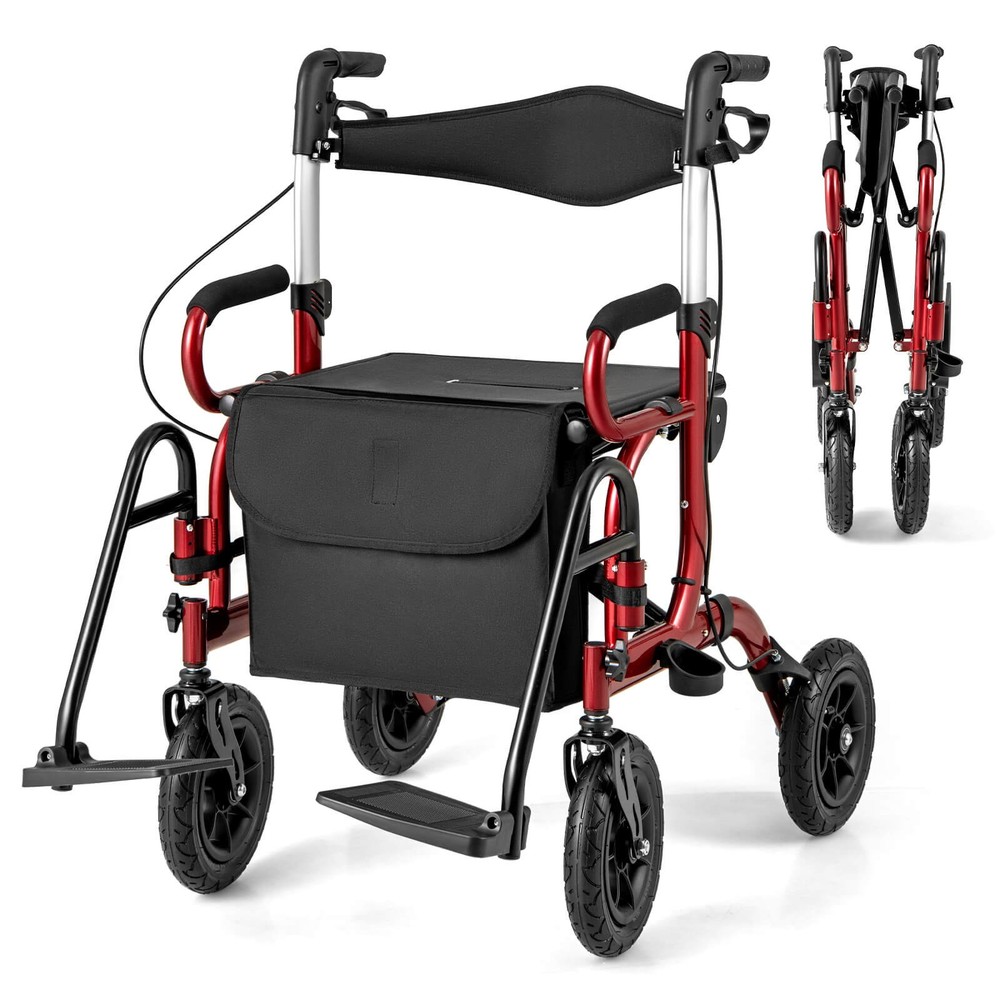 2-in-1 Rollator Walker for Seniors with Seat 9″ Pneumatic Tires for All Terrain