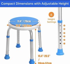 360° Swivel Shower Seat, FSA/HSA Eligible,6-Height Adjustable Bath Stool Non Sli