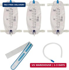 Leg Bag Urinary Drainage Bag 3-Pack, 1000ml – Includes 3×18″ Tubing, Anti-Reflux