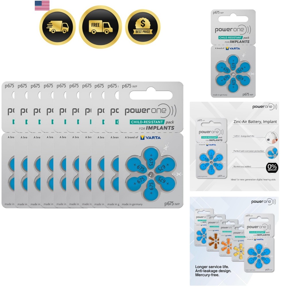 60 Mercury Free Hearing Aid Batteries Size: 675P Cochlear Implant by