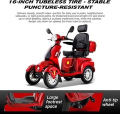 4-Wheel Heavy Duty Electric Mobility Scooter 800W for Senior & Adult 500lbs Red