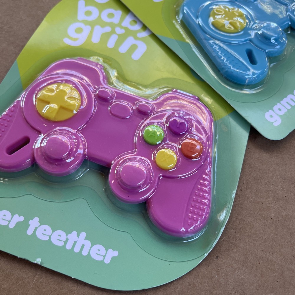 2 NEW Baby Grin Teether Gamer Controller Pink & Blue sensory Easter Gift Girl