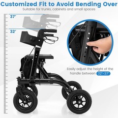All-Terrain Rollator Walker with Pneumatic Tires, Foldable, Adjustable Height, S